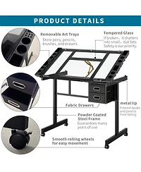 Streamdale Furniture Adjustable Art Desk With 2 Drawers and 4 Wheels