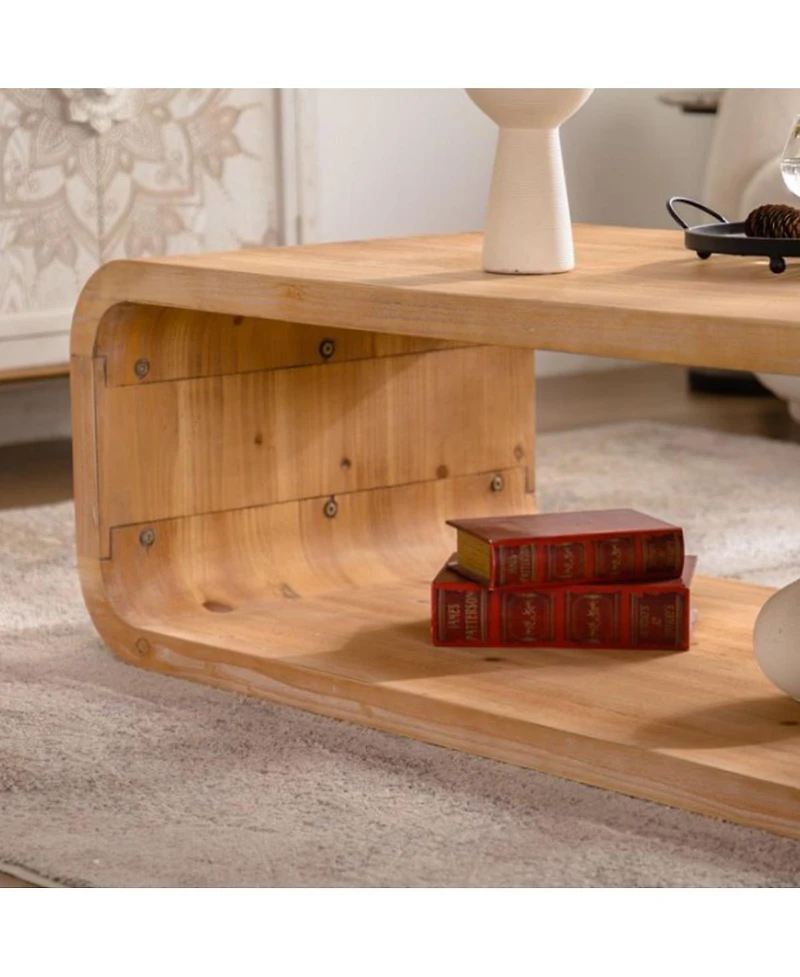 Streamdale Furniture Curved Light Wood Coffee Table with Open Storage