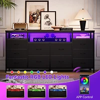 gaomon 63" Tv Stand Dresser with 10 Fabric Drawers for 65-75" TVs, Entertainment Center Led Lights and Power Outlets