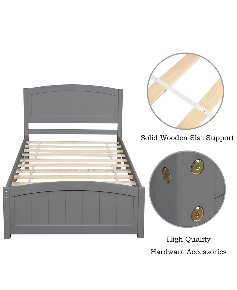 Rainsken Twin Size Bed Frame, Wood Platform Bed with Headboard, Footboard and Wood Slat Support for Bedroom