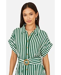 Yumi Women's Stripe Print Belted Midi Shirt Dress