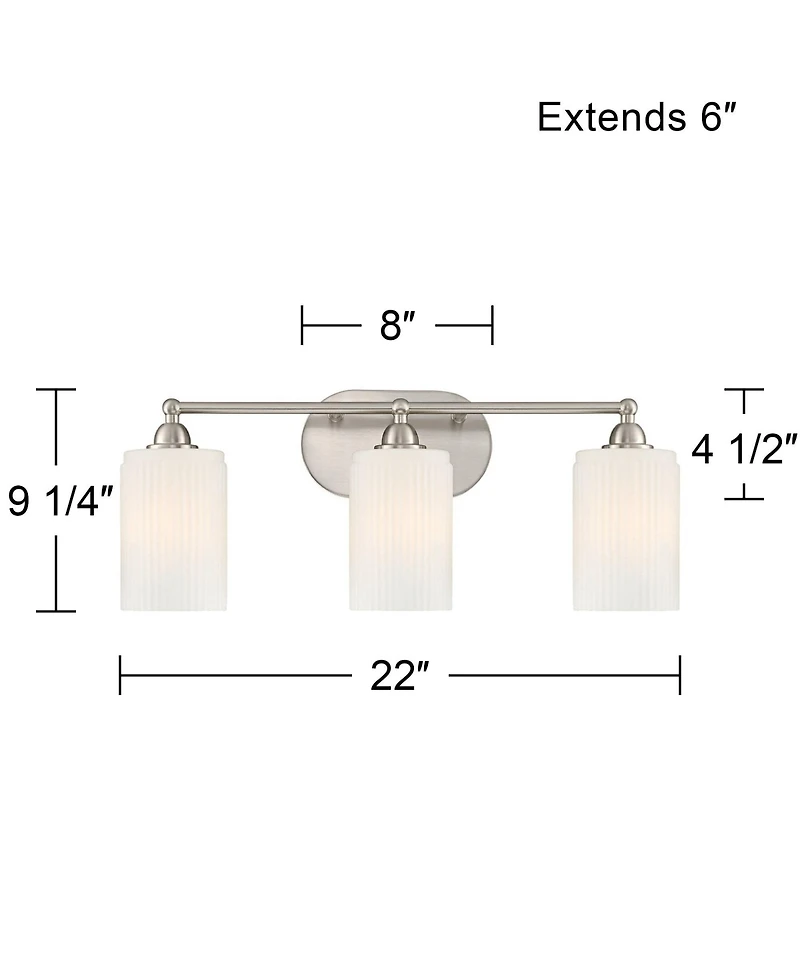 360 Lighting David 22" Wide Brushed Nickel and Fluted Glass 3-Light Bath Light