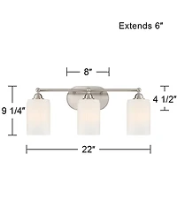 360 Lighting David 22" Wide Brushed Nickel and Fluted Glass 3-Light Bath Light