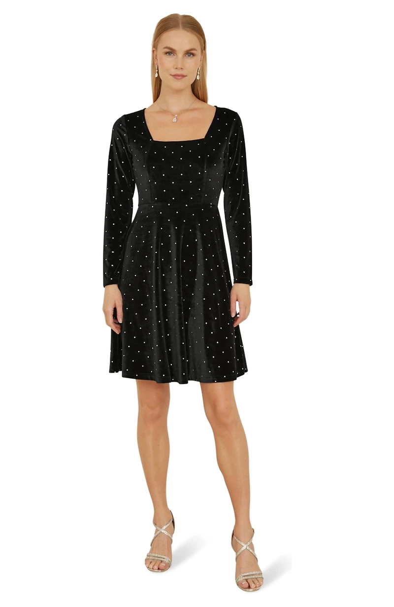 Yumi Women's Diamante Long-Sleeve Skater Dress