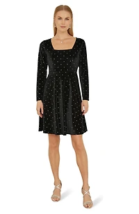 Yumi Women's Diamante Long-Sleeve Skater Dress