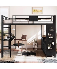 Streamdale Furniture Queen Loft Bed w/ Desk, Shelves, Pegboard, Laundry Bag