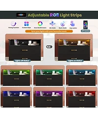gaomon 5-Drawer Wooden Dresser with Led Lights and Power Outlet, Modern Closet Storage Cabinet for Bedroom, Living Room