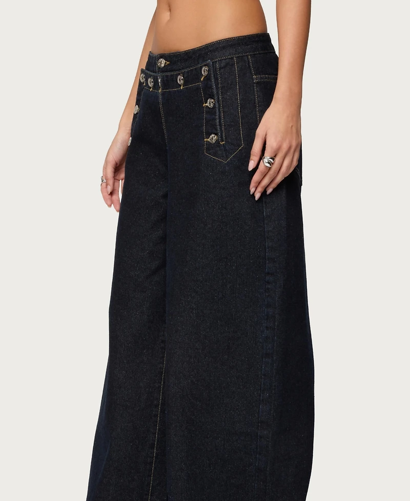 Edikted Women's Frida Buttoned Low Rise Baggy Jeans