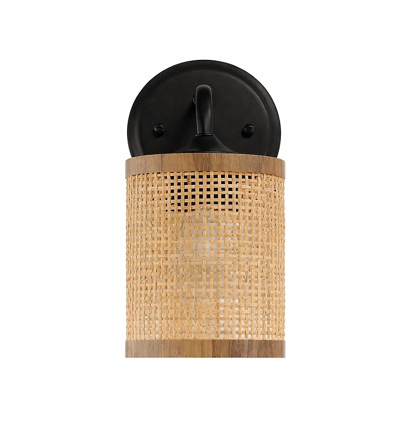 Single Light Wall Sconce Rattan Shade Rustic Wicker Wall Light Fixture for Bathroom Bedroom Living Room