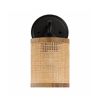 Single Light Wall Sconce Rattan Shade Rustic Wicker Wall Light Fixture for Bathroom Bedroom Living Room
