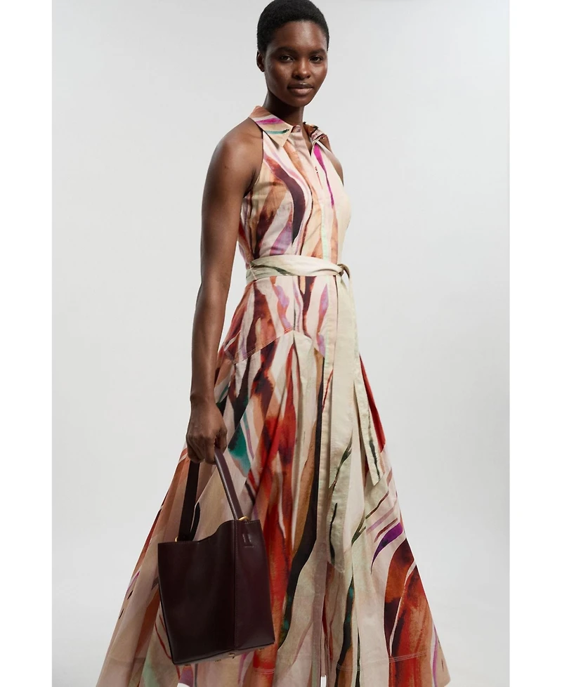 Karen Millen Women's Marble Print Halter Midi Shirt Dress