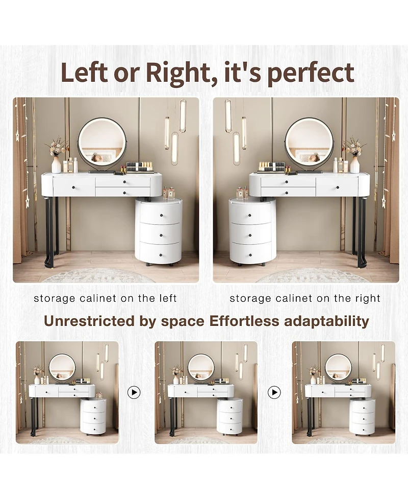 Streamdale Furniture Minimalist Dressing Table with Detachable Mirror and Side Cabinet
