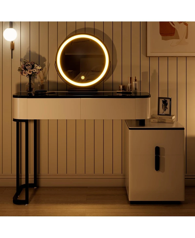 Streamdale Furniture Modern Vanity Glass Top, Storage, Mirror, 100cm