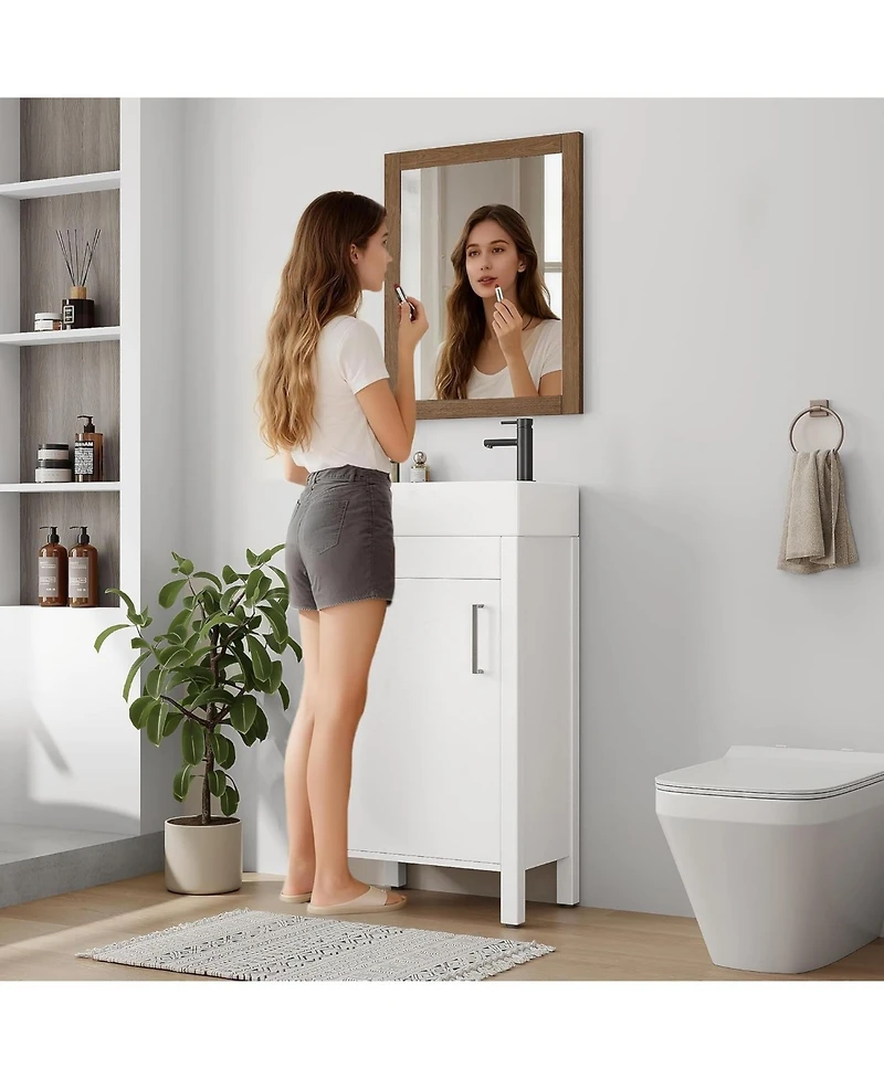 homfan 16 Inch Wooden Bathroom Vanity with Sink, Freestanding Cabinet, Soft-Closing Door, Metal Handle, Modern Storage for Small Bathrooms