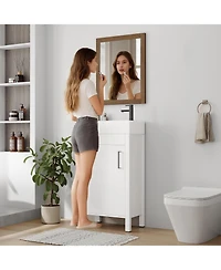 homfan 16 Inch Wooden Bathroom Vanity with Sink, Freestanding Cabinet, Soft-Closing Door, Metal Handle, Modern Storage for Small Bathrooms