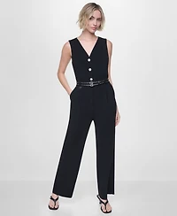 Dkny Women's Textured Belted Sleeveless Jumpsuit