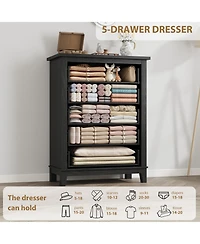 Homfan 5-Drawer Vertical Wooden Dresser, 41.3" Tall Freestanding Storage Chest for Bedroom, Living Room, or Entryway
