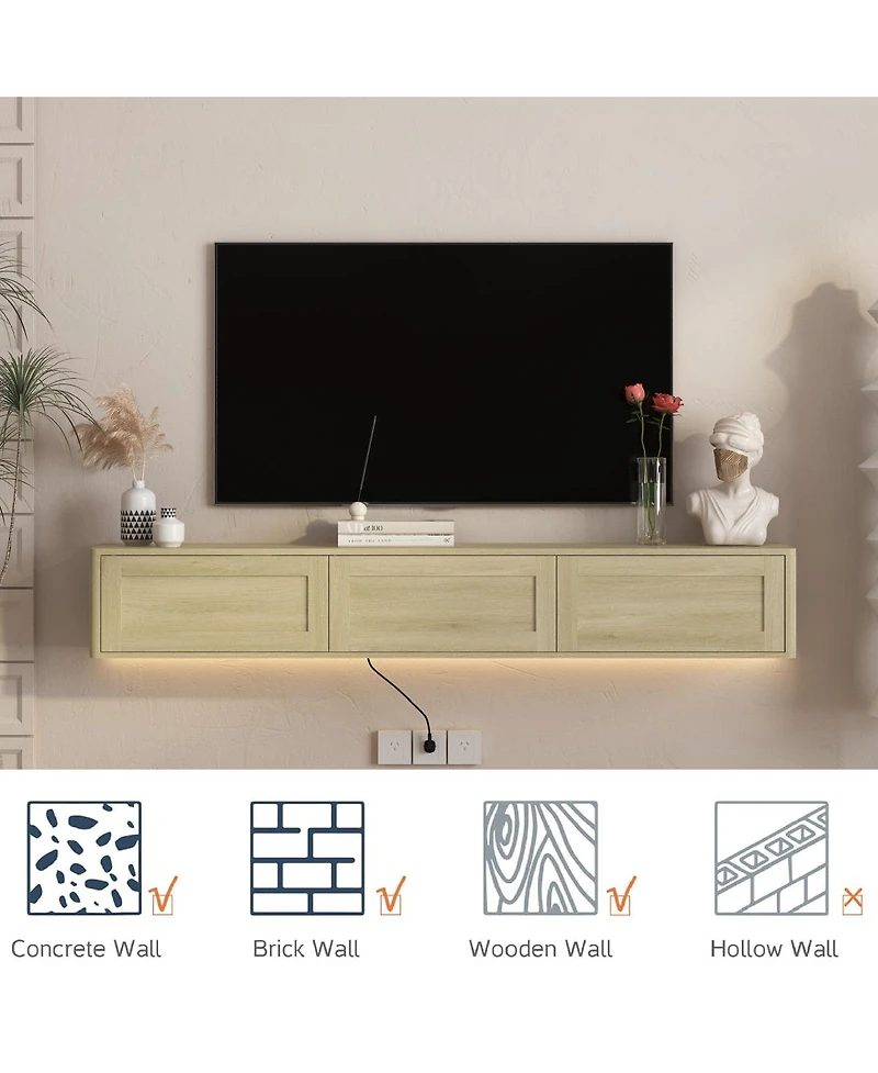 Streamdale Furniture Floating Led Tv Stand with Power Outlet