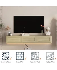 Streamdale Furniture Floating Led Tv Stand with Power Outlet