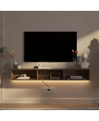 Streamdale Furniture Floating Tv Stand Wall Mounted with 16 Color LEDs for 65 Inch Tv
