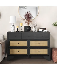 homfan Bohemian Natural Rattan Dresser with Multiple Storage Drawers and Anti-Tip Design - Versatile Chest for Bedroom, Living Room Entryway