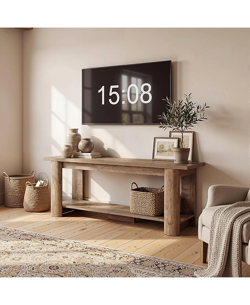 Tribesigns Stand for 65 Inch Tv, Farmhouse Entertainment Center with 2-Tier Storage Space