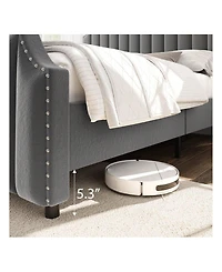 gaomon Queen Platform Bed Frame, Velvet Upholstered, 50.2" Vertical Channel Tufted Headboard & Footboard
