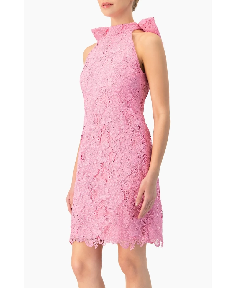 Ivonne Women's Lace Halter Bow Mini Dress