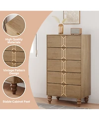 homfan 5 Drawers Dresser, Modern Wooden Tall Dresser with Deep Drawers, Storage Cabinet for Bedroom, Living Room, Hallway, Entryway