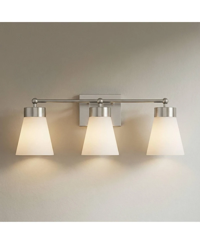 Regency Hill Hemingway 22" Wide Brushed Nickel and Cloud Glass 3-Light Bath Light