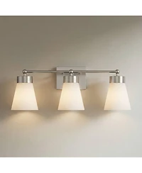 Regency Hill Hemingway 22" Wide Brushed Nickel and Cloud Glass 3-Light Bath Light