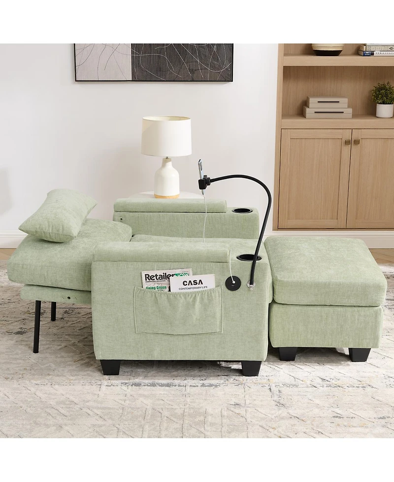 Streamdale Furniture Cyan Recliner Sofa w/Usb, Stand and Storage Ottoman
