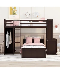 Streamdale Furniture Twin Loft Bed With Desk, Shelves, Wardrobe