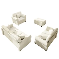 Streamdale Furniture Velvet Nailhead Rolled Arm Sofa with Ottoman