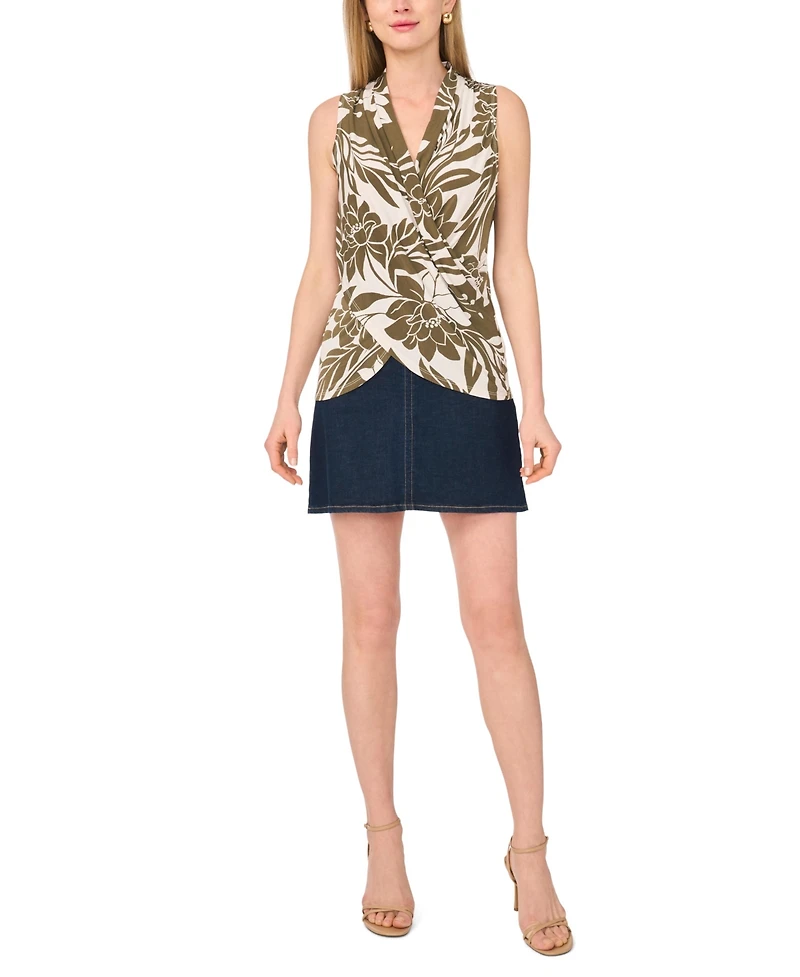 Vince Camuto Women's Printed Front Cross Over Wrap Tank Top