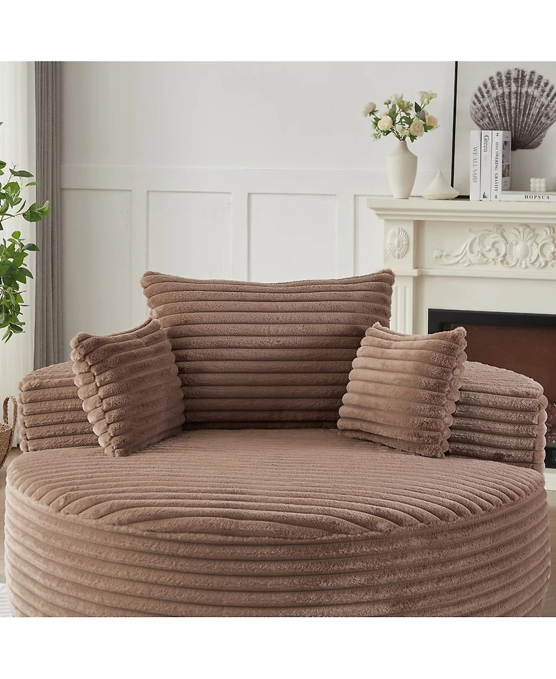 Streamdale Furniture 55"L Corduroy Foam Single Swivel Chair, Fluffy Modern Sleeper, 360 Degree Swivel