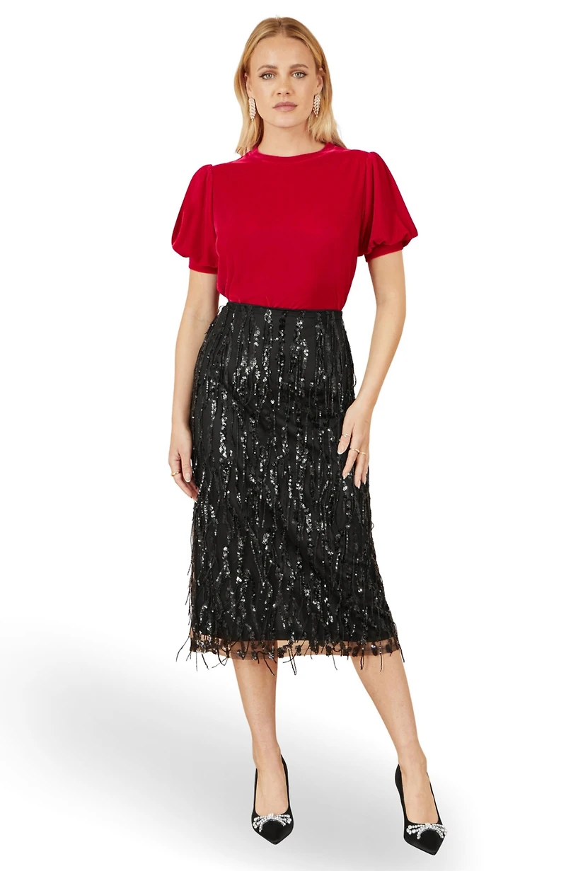 Yumi Women's Velvet Puff Sleeve Top