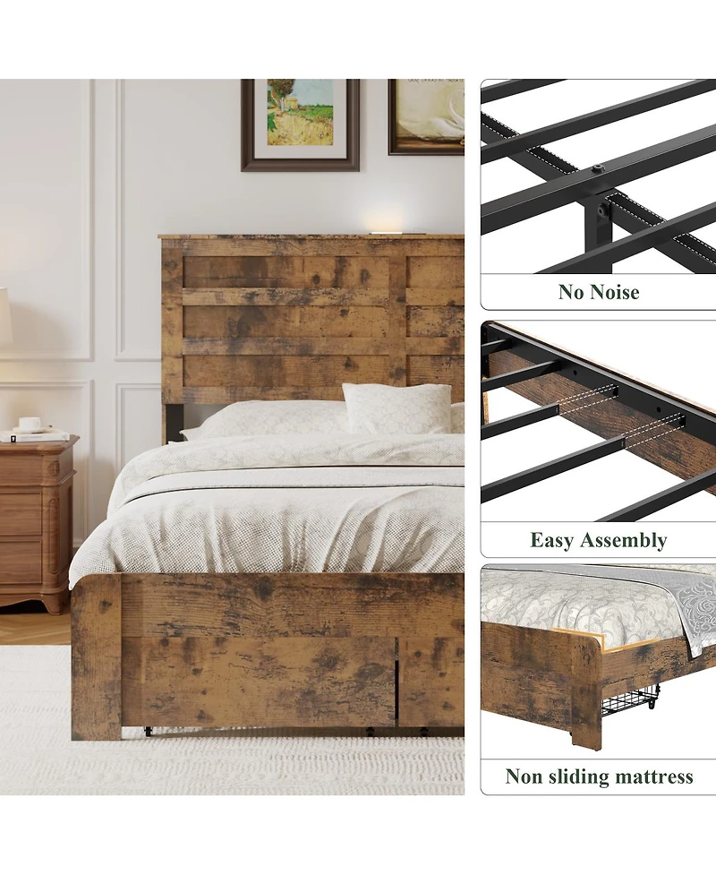 Streamdale Furniture Wooden Storage Bed Frame with Headboard and Usb Ports
