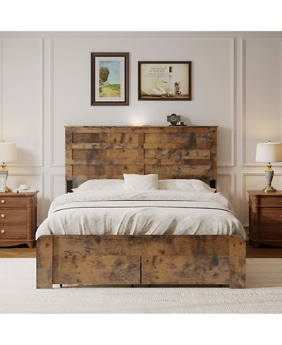Streamdale Furniture Wooden Storage Bed Frame with Headboard and Usb Ports