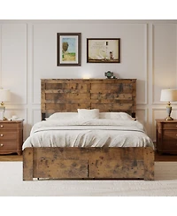 Streamdale Furniture Wooden Storage Bed Frame with Headboard and Usb Ports