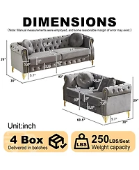 Streamdale Furniture Velvet Chesterfield Sofa with Copper Studs & Tufted Buttons, Metal Legs