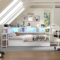 Streamdale Furniture Bed With Bookcase, Led, Charging, Storage Drawers