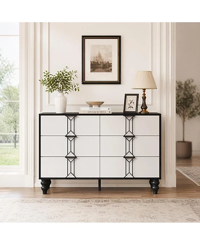 homfan 6 Drawers Dresser, Modern Wooden Tall Dresser with Deep Drawers, Storage Cabinet for Bedroom, Living Room, Hallway, Entryway