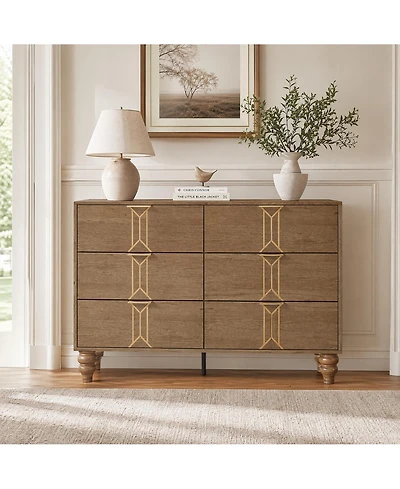 homfan 6 Drawers Dresser, Modern Wooden Tall Dresser with Deep Drawers, Storage Cabinet for Bedroom, Living Room, Hallway, Entryway