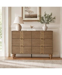 homfan 6 Drawers Dresser, Modern Wooden Tall Dresser with Deep Drawers, Storage Cabinet for Bedroom, Living Room, Hallway, Entryway
