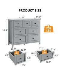 homfan 7-Drawer Farmhouse Dresser, Tall Wood Storage Chest with Deep Drawers and Metal Handles for Multi-Room Use
