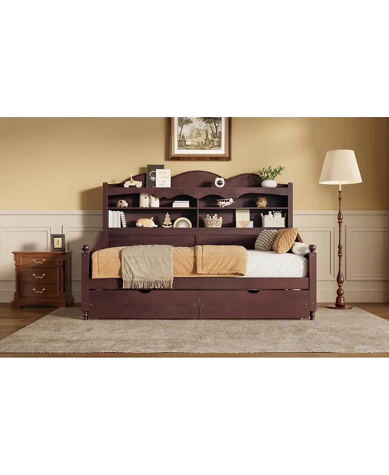 Streamdale Furniture Espresso Wooden Twin Daybed with Storage Drawers and Headboard
