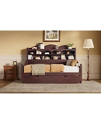 Streamdale Furniture Espresso Wooden Twin Daybed with Storage Drawers and Headboard