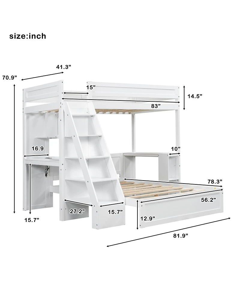 Streamdale Furniture Twin Xl Over with Desk and Usb