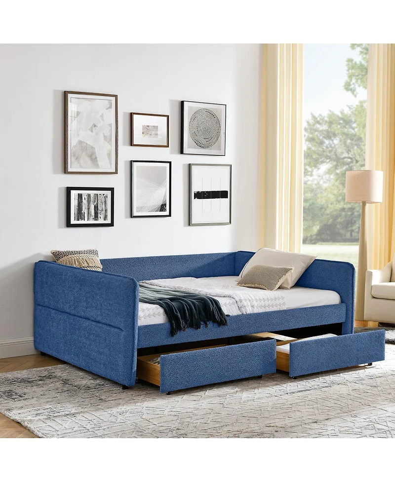 Streamdale Furniture Boucle Daybed w/ 2 Drawers and Tufted Sofa Bed